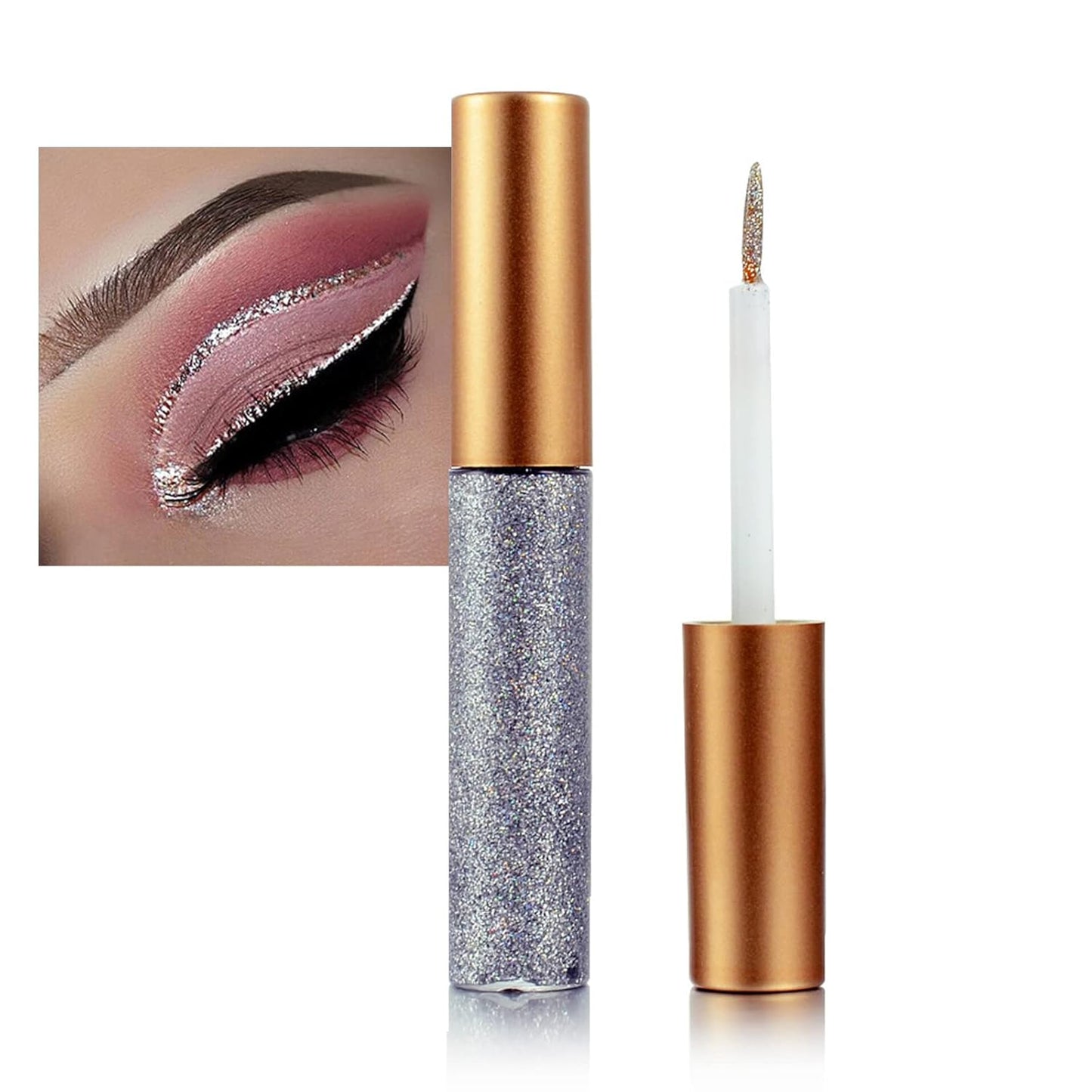 Glitter Eyeliner Liquid - Sliver Glitter Eyeliner - Long-Lasting Waterproof Quick-Drying Shimmer Metallic Glitter Liner - Ultra-Fine Tip Sparkle Eyeliner for Multi Dimensional Eye Makeup