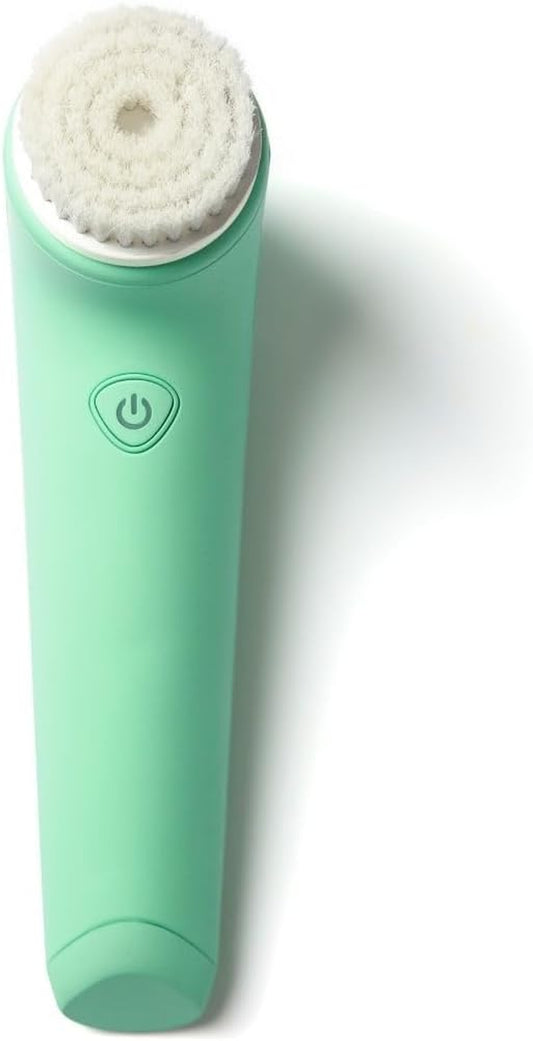Facial Cleansing Brush with Self Cleaning Station, Rechargeable & Waterproof - Electric Face Scrubber for Gentle Exfoliation and Deep Scrubbing - 2 Exfoliating Brush Heads, Skylar (Green)