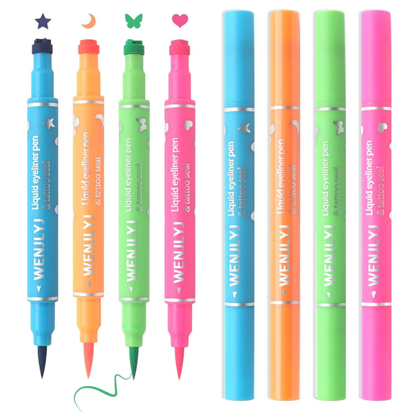 4PCS Liquid Eyeliner Stamps Set,Double-Side Winged Eyeliner Stencil Pen