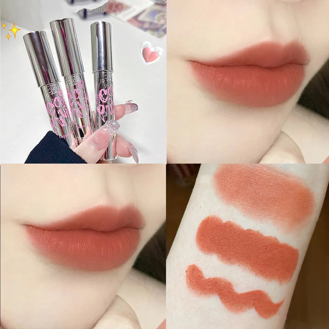 Silver Tube Matte Silk Smooth Crayon Lipstick Makeup 6 Colors Chocolate Brown Lipstick Stick Lip Gloss Korean Cosmetic