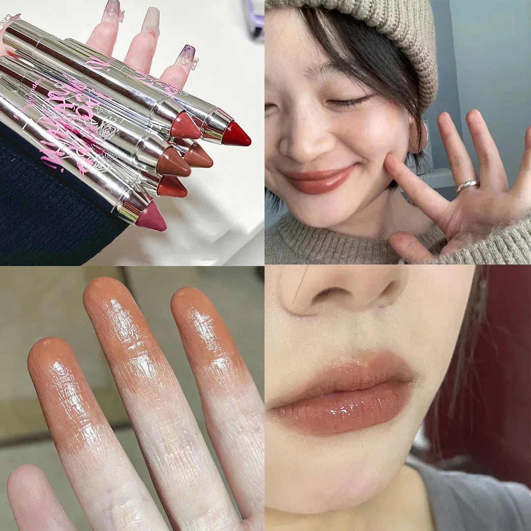 Silver Tube Matte Silk Smooth Crayon Lipstick Makeup 6 Colors Chocolate Brown Lipstick Stick Lip Gloss Korean Cosmetic