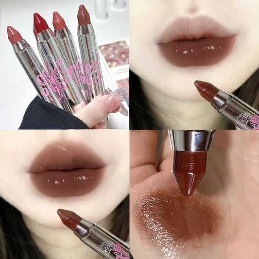 Silver Tube Matte Silk Smooth Crayon Lipstick Makeup 6 Colors Chocolate Brown Lipstick Stick Lip Gloss Korean Cosmetic