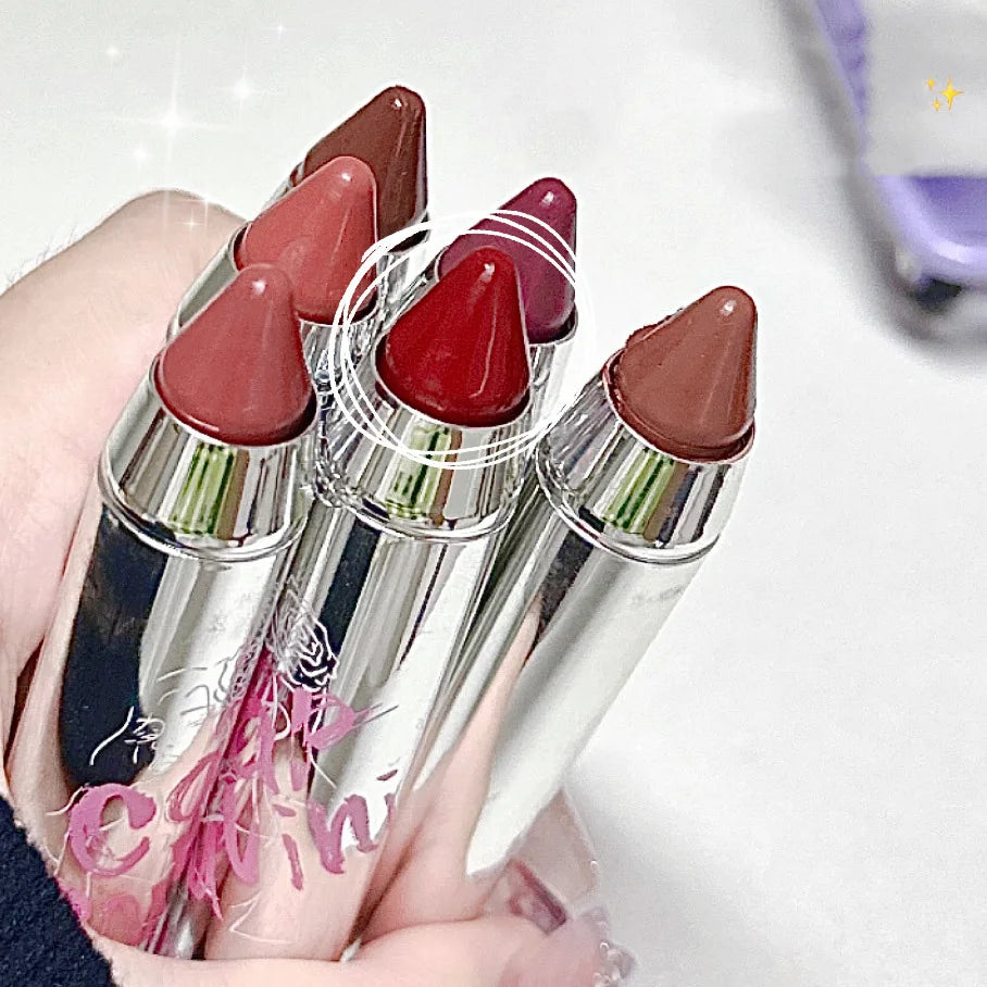 Silver Tube Matte Silk Smooth Crayon Lipstick Makeup 6 Colors Chocolate Brown Lipstick Stick Lip Gloss Korean Cosmetic