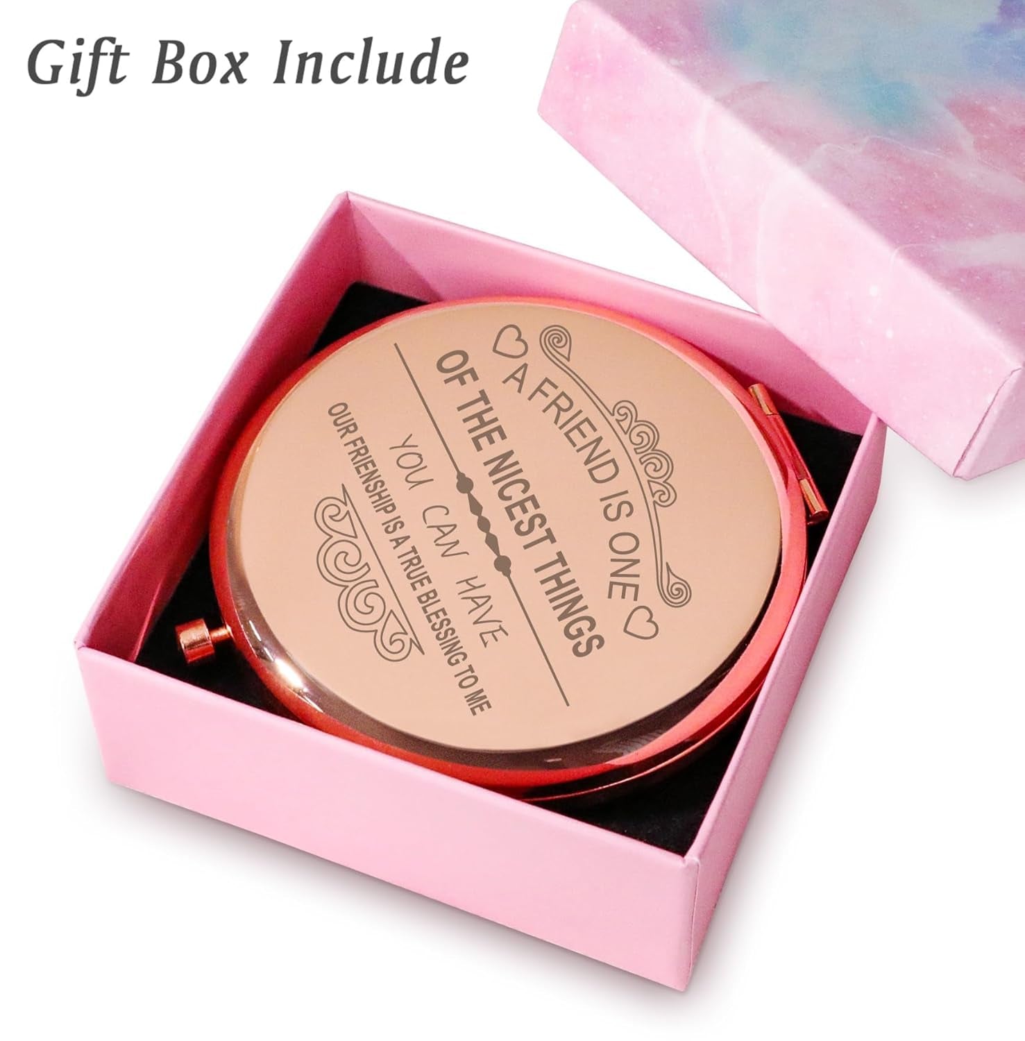 Friendship Gifts for Women Girls, Personalized Compact Mirror, Sentimental Mothers Day Birthday Gifts for Friends Bestie Bestfriend Female, Unique Graduation Gifts for Her College Middle High School