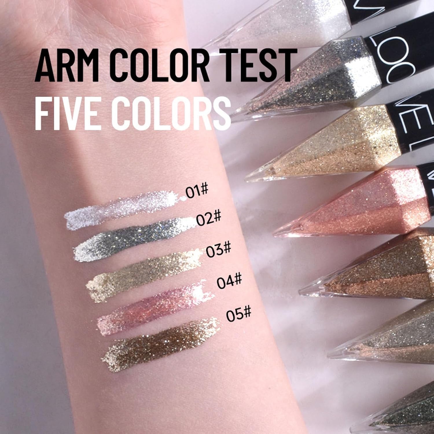 Glitter Diamond Eyeliner Set, 5 Colors Shimmer Waterproof Smudge Proof Long Lasting, Ultra Fine Tip Shiny, Quick Drying, High Pigment Sparkle for Women Girl