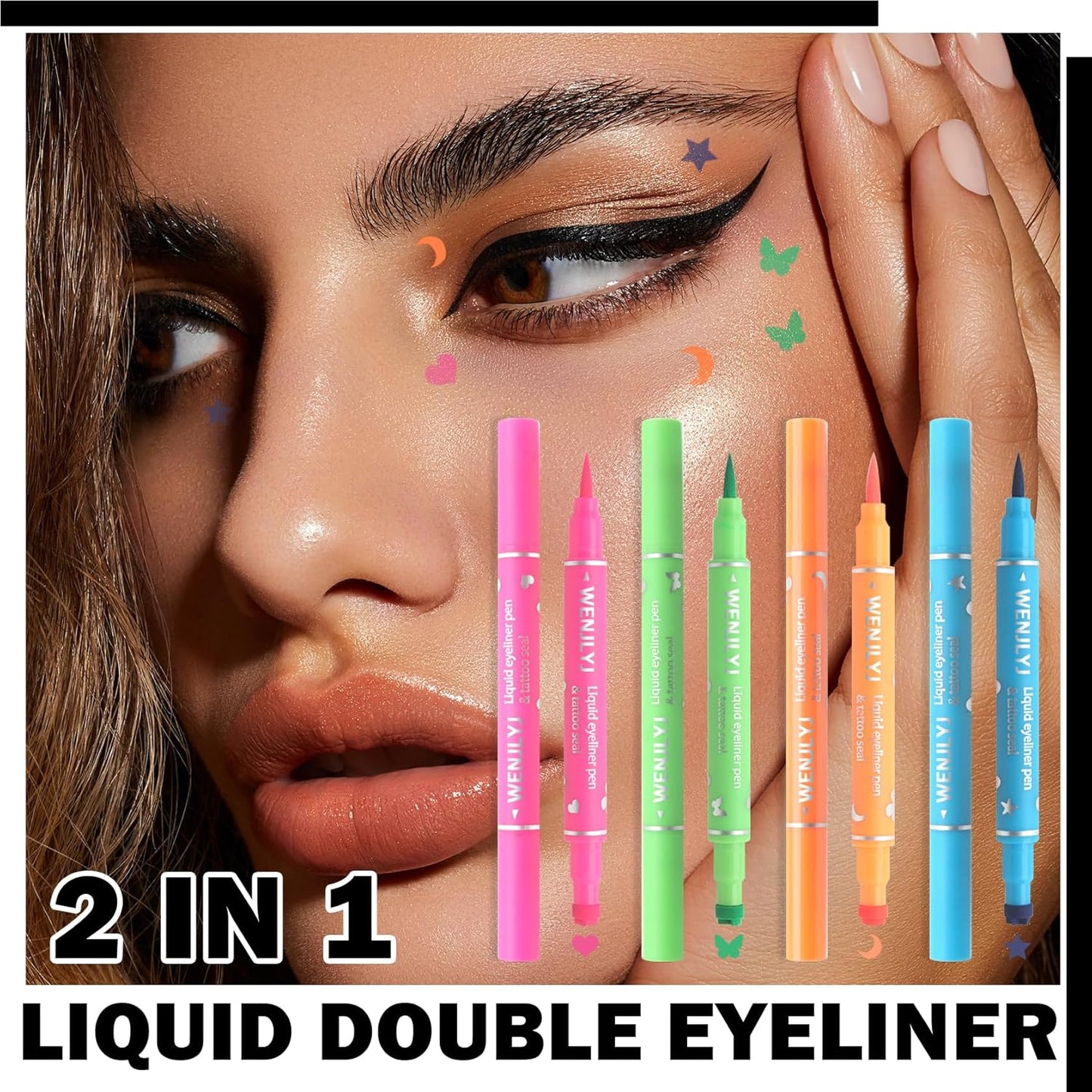 4PCS Liquid Eyeliner Stamps Set,Double-Side Winged Eyeliner Stencil Pen