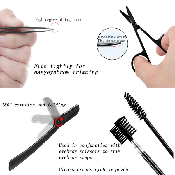 6-Piece Stainless Steel Eyebrow & Lash Kit | Professional Grooming