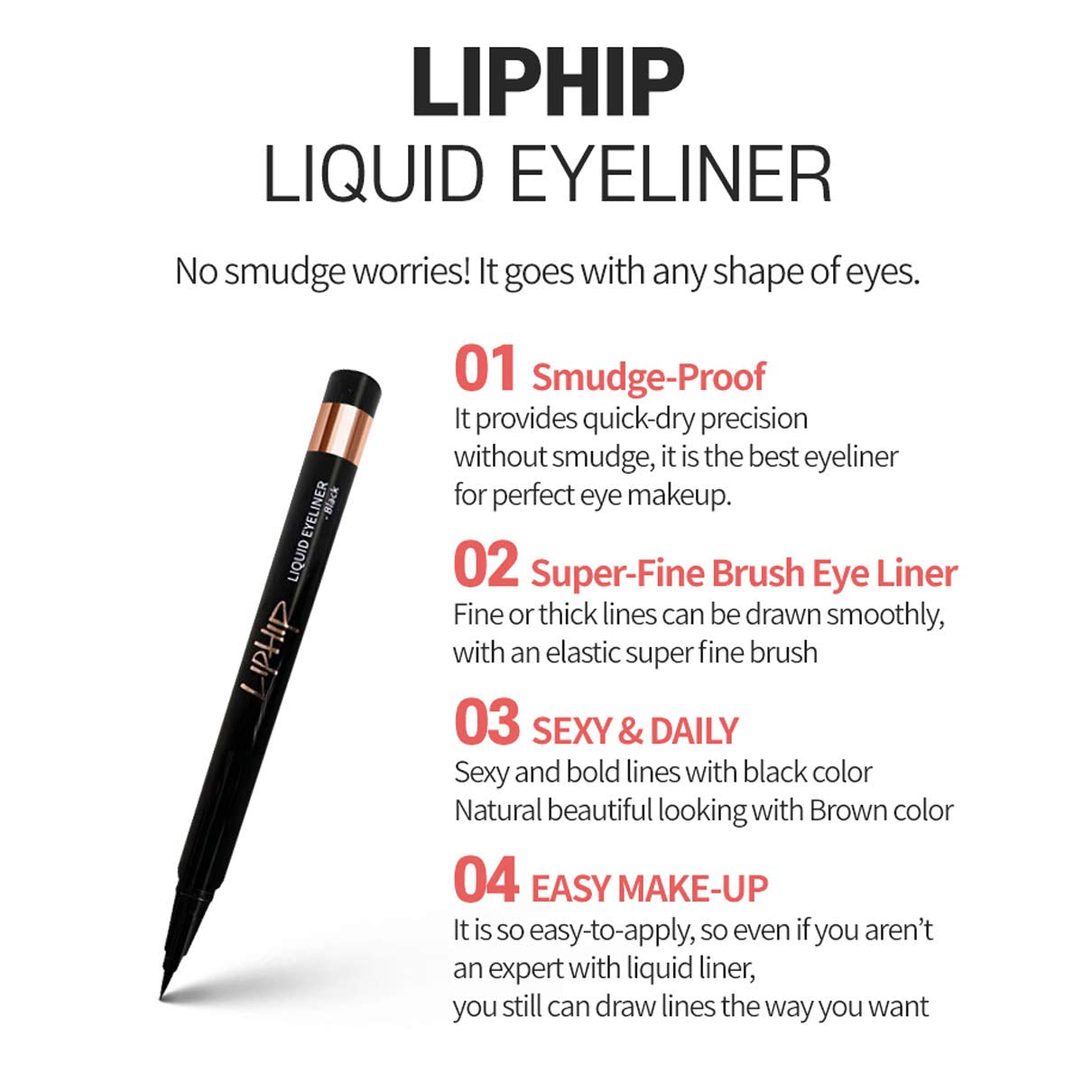 Liquid Eyeliner, Smudge Proof Eyeliner, Sharp Fine Liquid Eyeliner Pen, Black