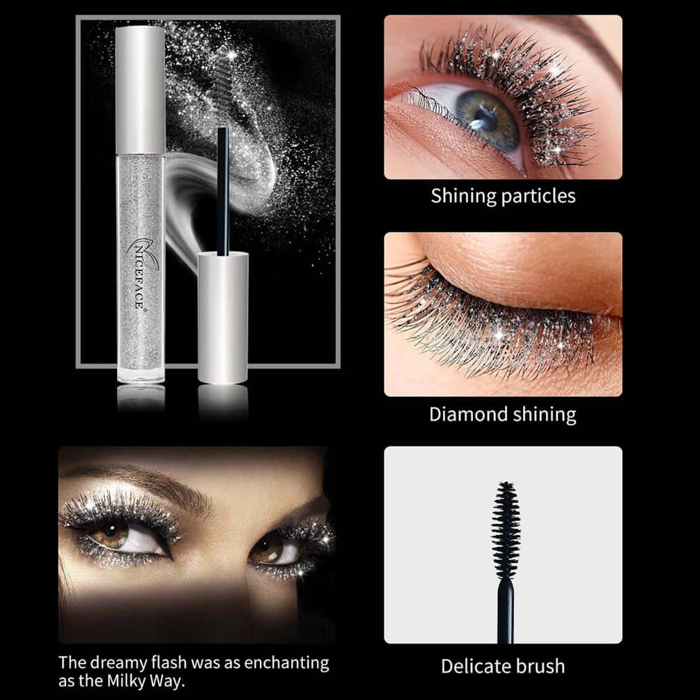 Diamond Mascara Quick-Drying Film Broken Diamond Glitter Mascara Curling Eyelashes Thick Lengthening Mascara for Eyelashes