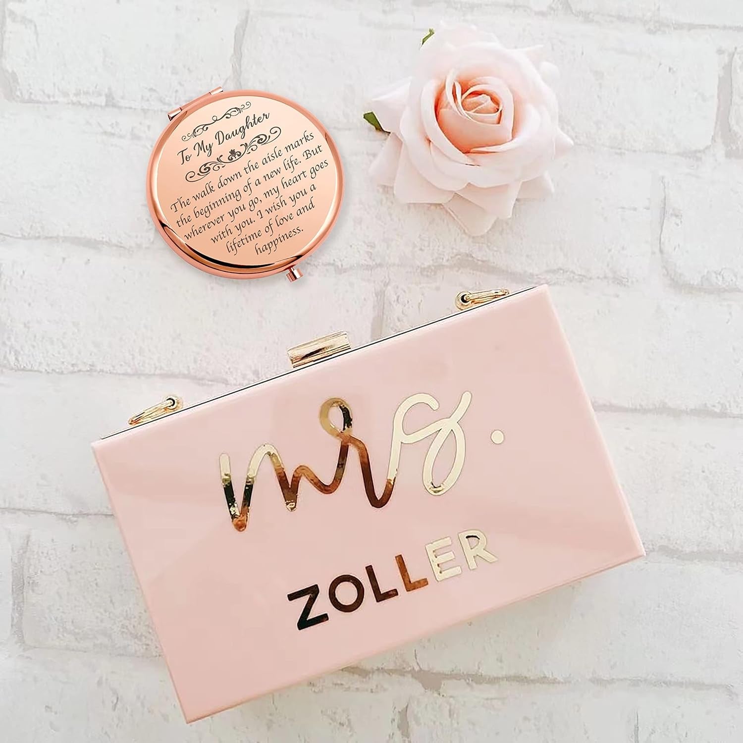 Daughter Wedding Gifts from Mom and Dad, Compact Rose Gold Makeup Mirrors Bridal Gifts on the Wedding Day, Wedding Souvenirs Girls' Gifts