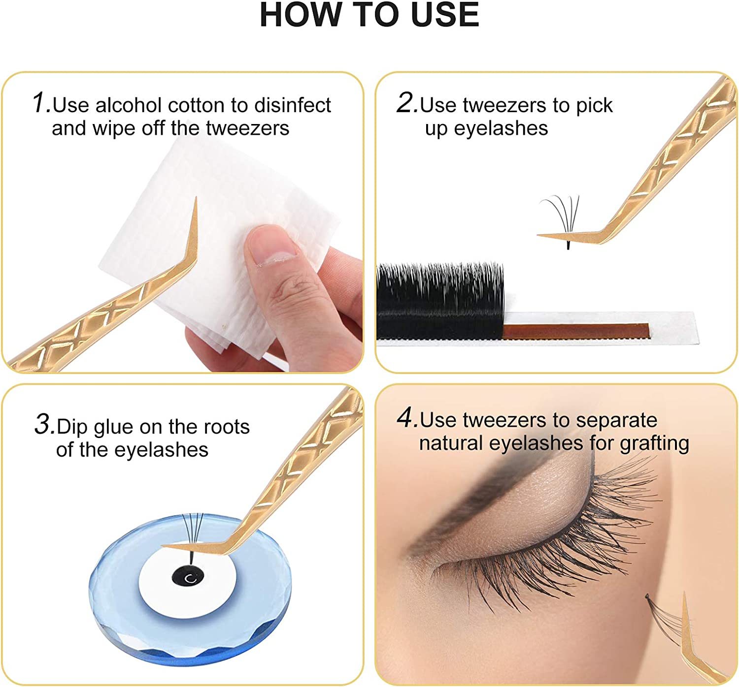 Gold Diamond Grip Eyelash Extension Tweezers by GlendaGlow