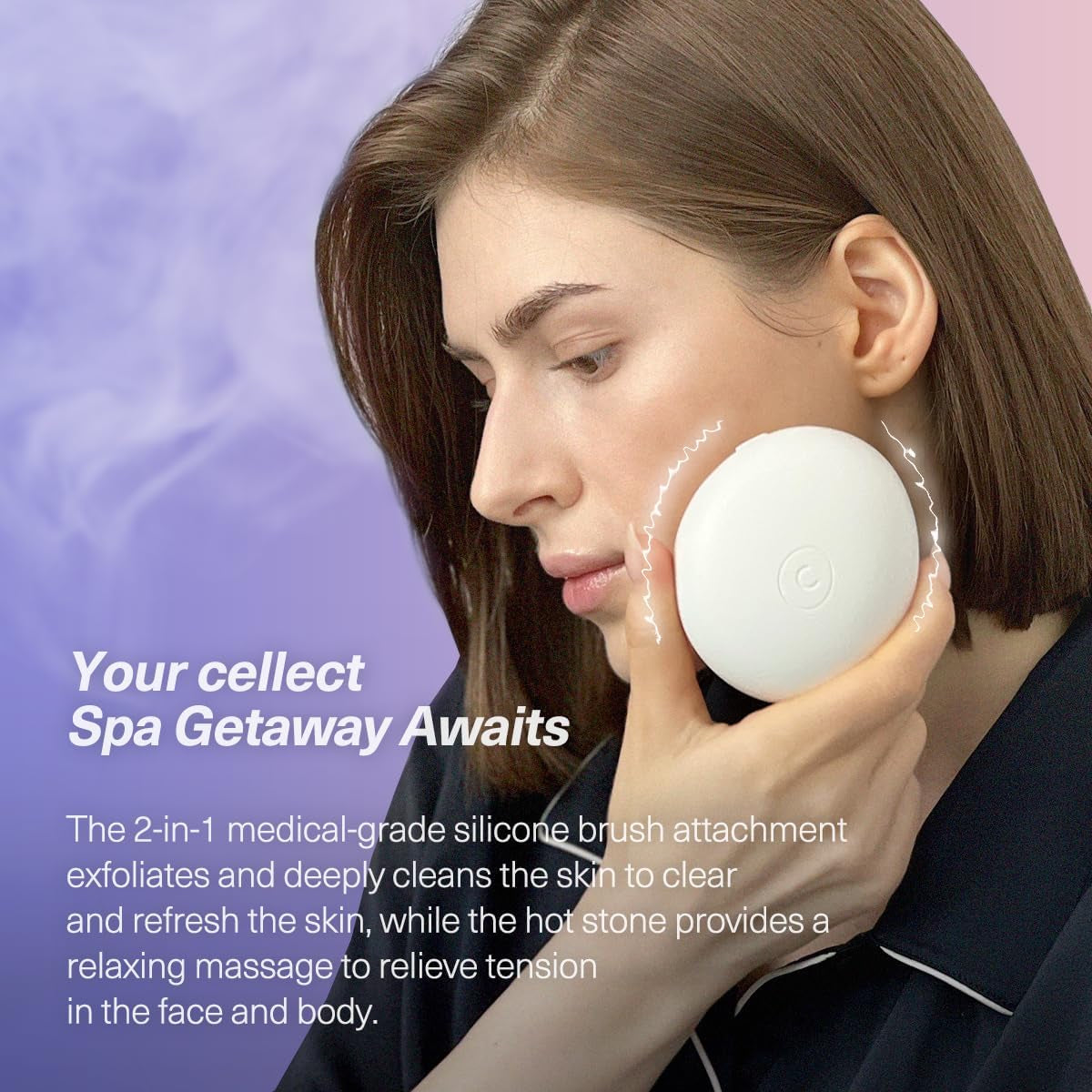 Stone Therapy + Sonic Wash┃Hot Stone Therapy and Spa Sonic Cleansing Device Ultra-Hygienic Firming Silicone Waterproof Brush and Heated Stone for Better Absorption and Facial, Body Massage