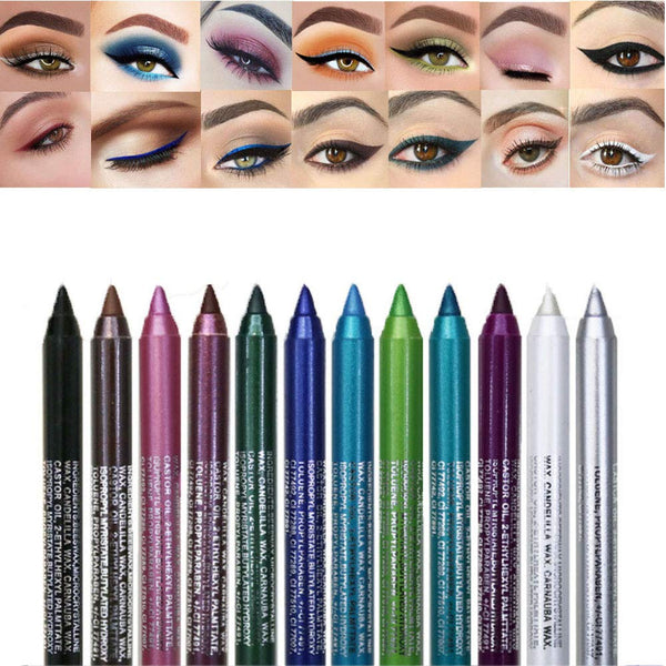 12 Colors Eyeliner Pencil Cosmetic Make up Waterproof Long Lasting Women Eyeliner Pearlescent & Matte Color Eyebrow Pencil Eyeshadow Pen