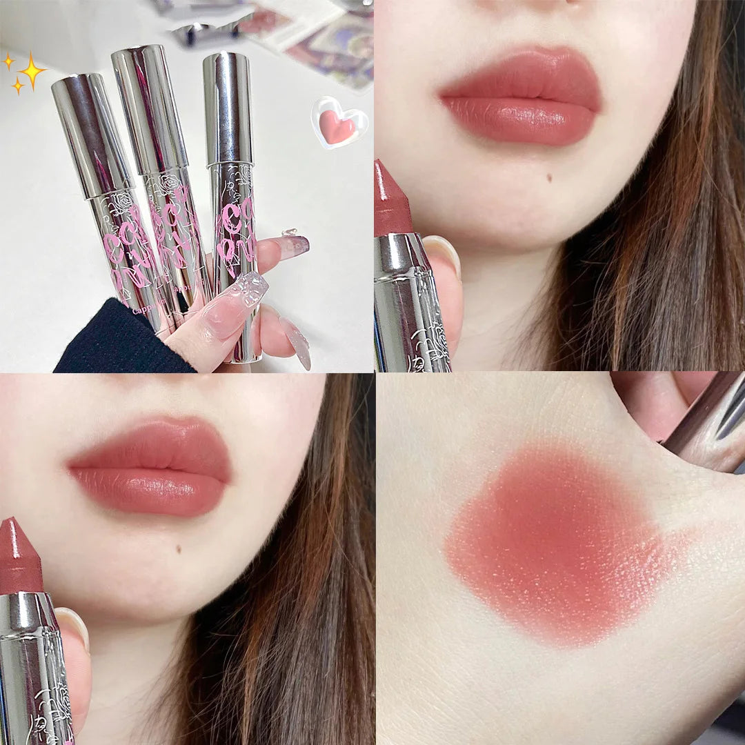 Silver Tube Matte Silk Smooth Crayon Lipstick Makeup 6 Colors Chocolate Brown Lipstick Stick Lip Gloss Korean Cosmetic