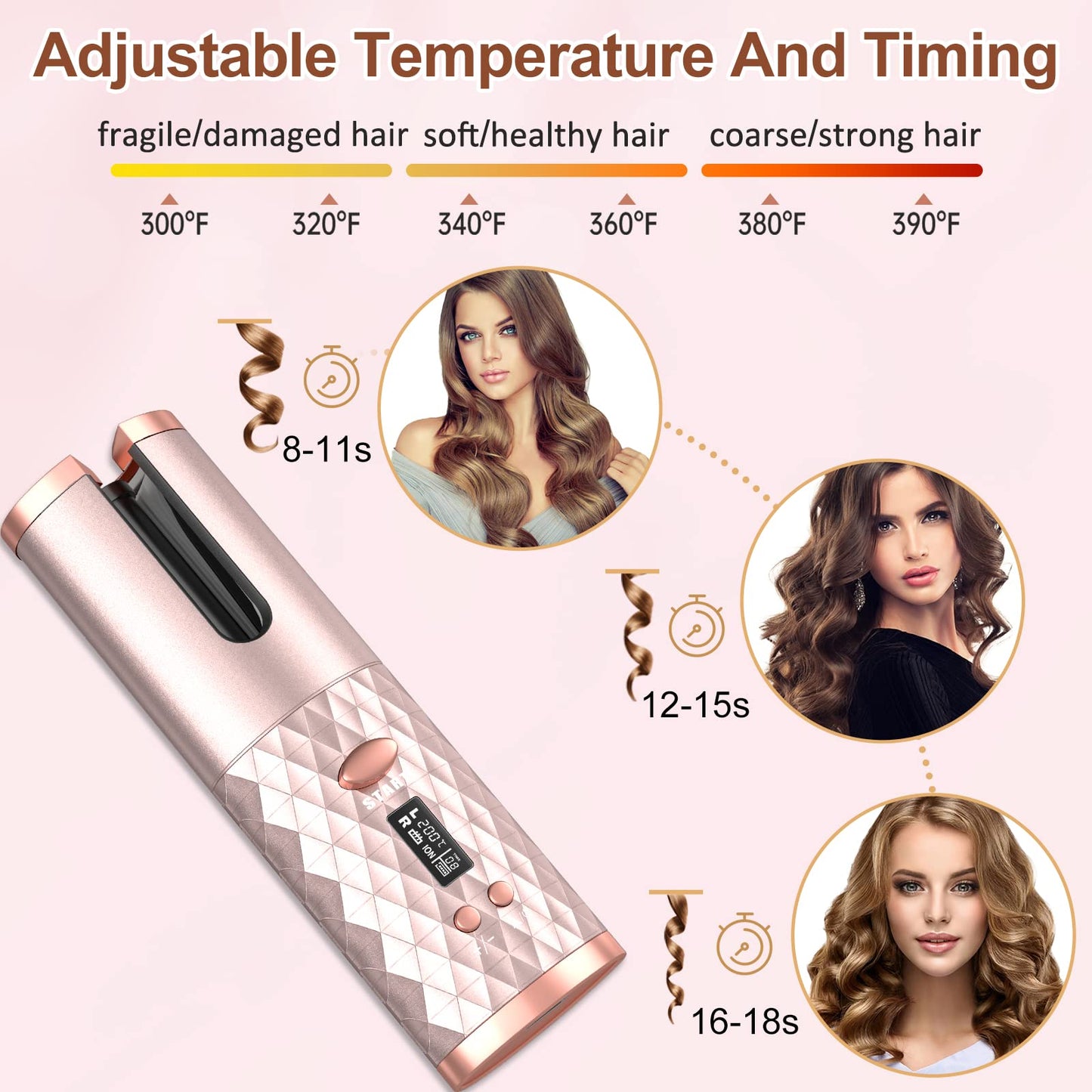 Portable Automatic Hair Curler, Ceramic Rotating Wireless Auto Curling Iron Wand, Portable USB Rechargeable Spin Curler for Hair Styling