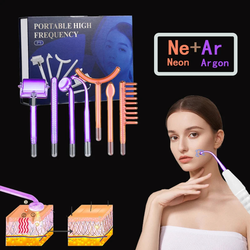 High Frequency Facial Wand for Hair Face anti Aging Therapy Acne Tool Neon+Argon Wands Skin Beauty (No Handle）
