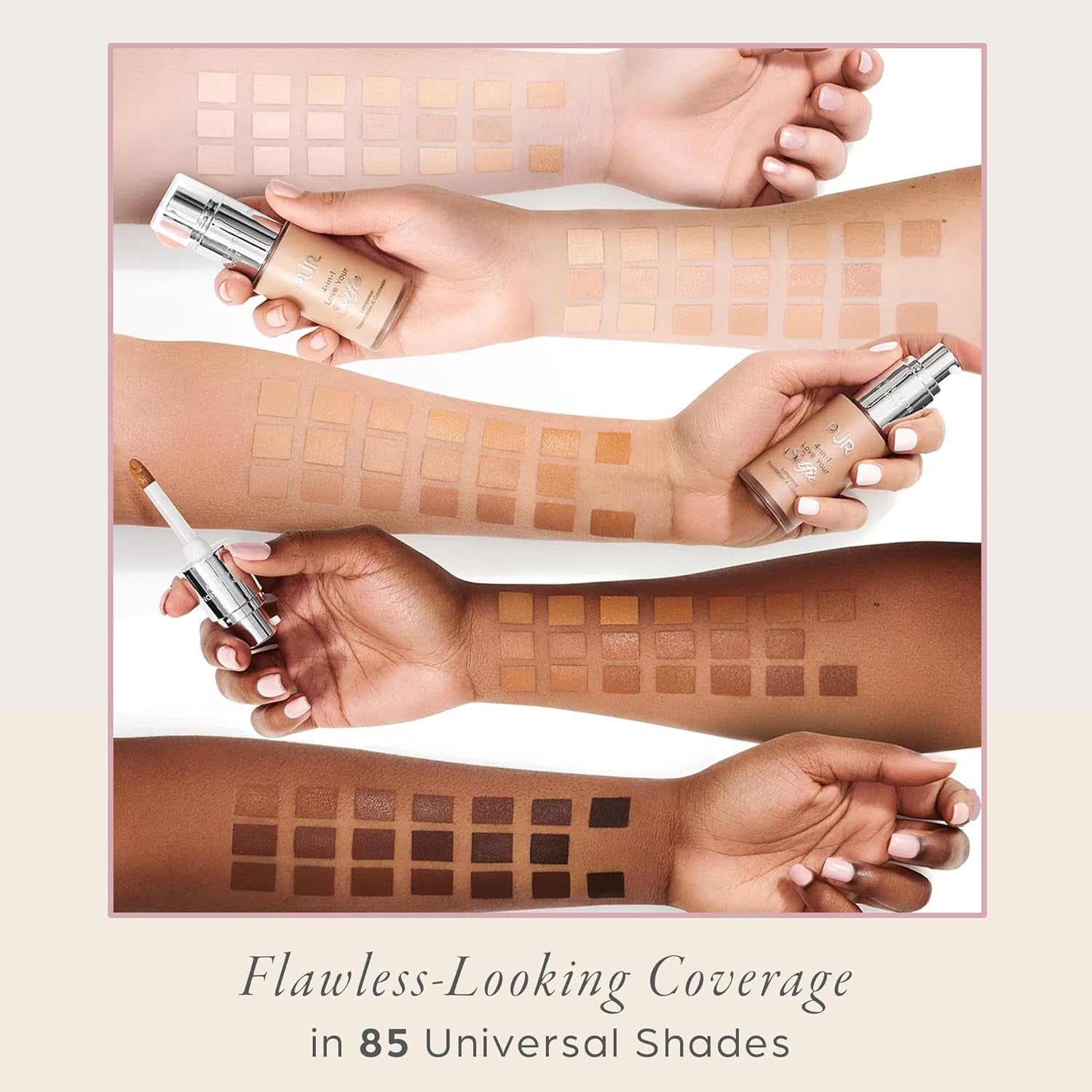 PUR Beauty 4-In-1 Love Your Selfie Foundation & Concealer - Longwear Full Coverage Liquid Makeup Foundation with Hydrating Blend for Refined-Looking, Natural Beauty Glow, Skin Texture & Tone