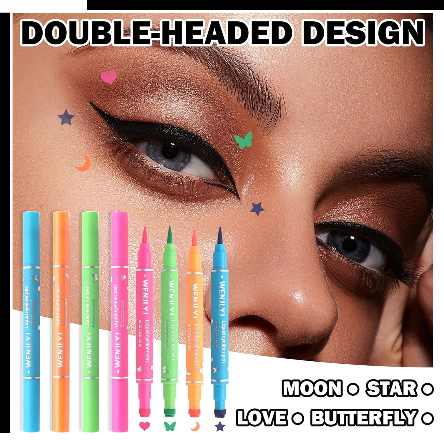 4PCS Liquid Eyeliner Stamps Set,Double-Side Winged Eyeliner Stencil Pen
