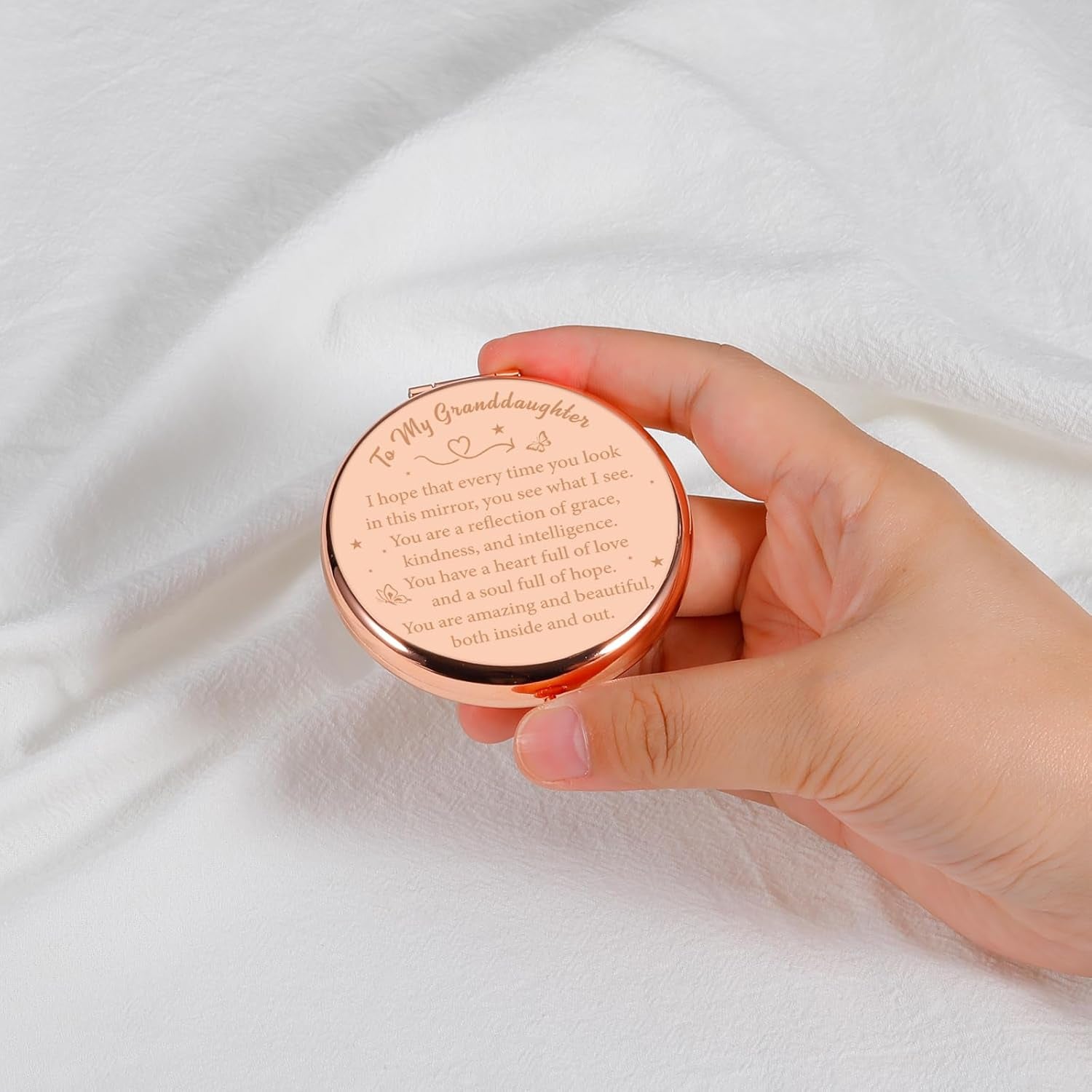 Granddaughter Gifts from Grandma, Back to School Supplies for Teen Girls, Sweet 16-18 Birthday Gifts for Girls, Makeup Compact Mirror, Stocking Sstuffers for Granddaughter, Pocket Mirror