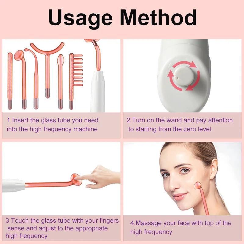 High Frequency Facial Wand for Hair Face anti Aging Therapy Acne Tool Neon+Argon Wands Skin Beauty (No Handle）