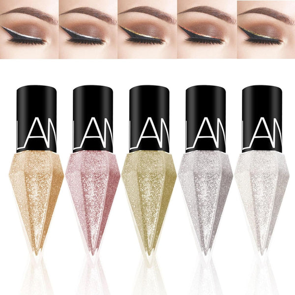 Glitter Diamond Eyeliner Set, 5 Colors Shimmer Waterproof Smudge Proof Long Lasting, Ultra Fine Tip Shiny, Quick Drying, High Pigment Sparkle for Women Girl