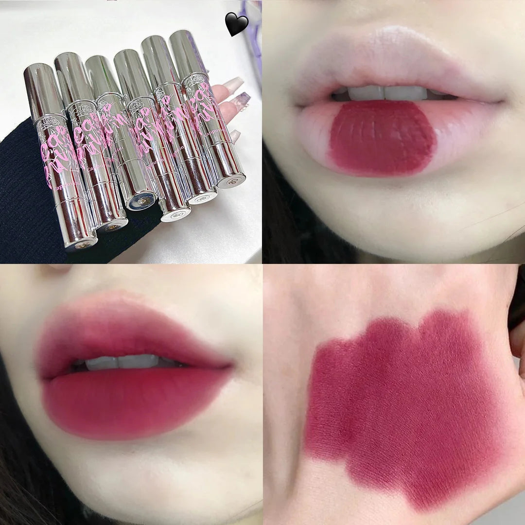 Silver Tube Matte Silk Smooth Crayon Lipstick Makeup 6 Colors Chocolate Brown Lipstick Stick Lip Gloss Korean Cosmetic