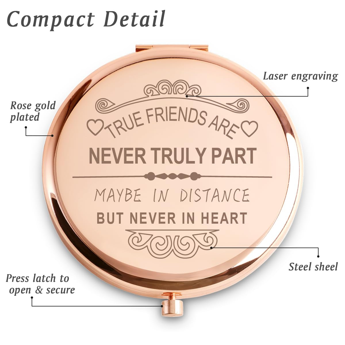 Friendship Gifts for Women Girls, Personalized Compact Mirror, Sentimental Mothers Day Birthday Gifts for Friends Bestie Bestfriend Female, Unique Graduation Gifts for Her College Middle High School