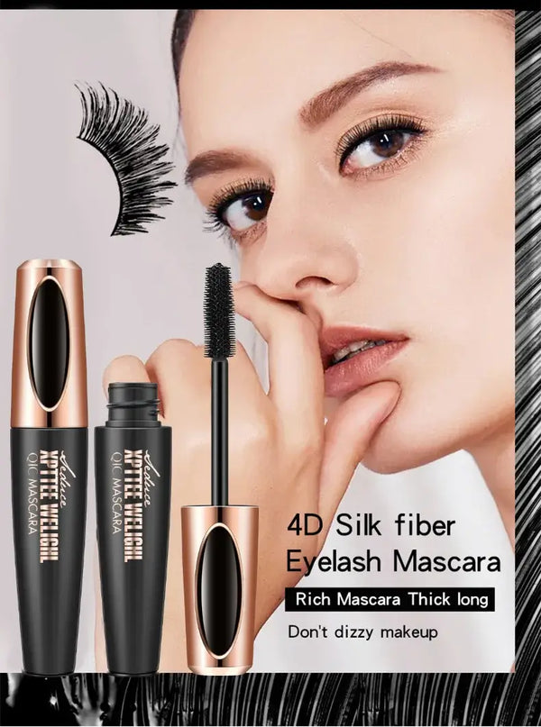 Lasting Mascara & Eyeliner Waterproof Thick Long Curly Silicone Eyelash Brush 4D Mascara