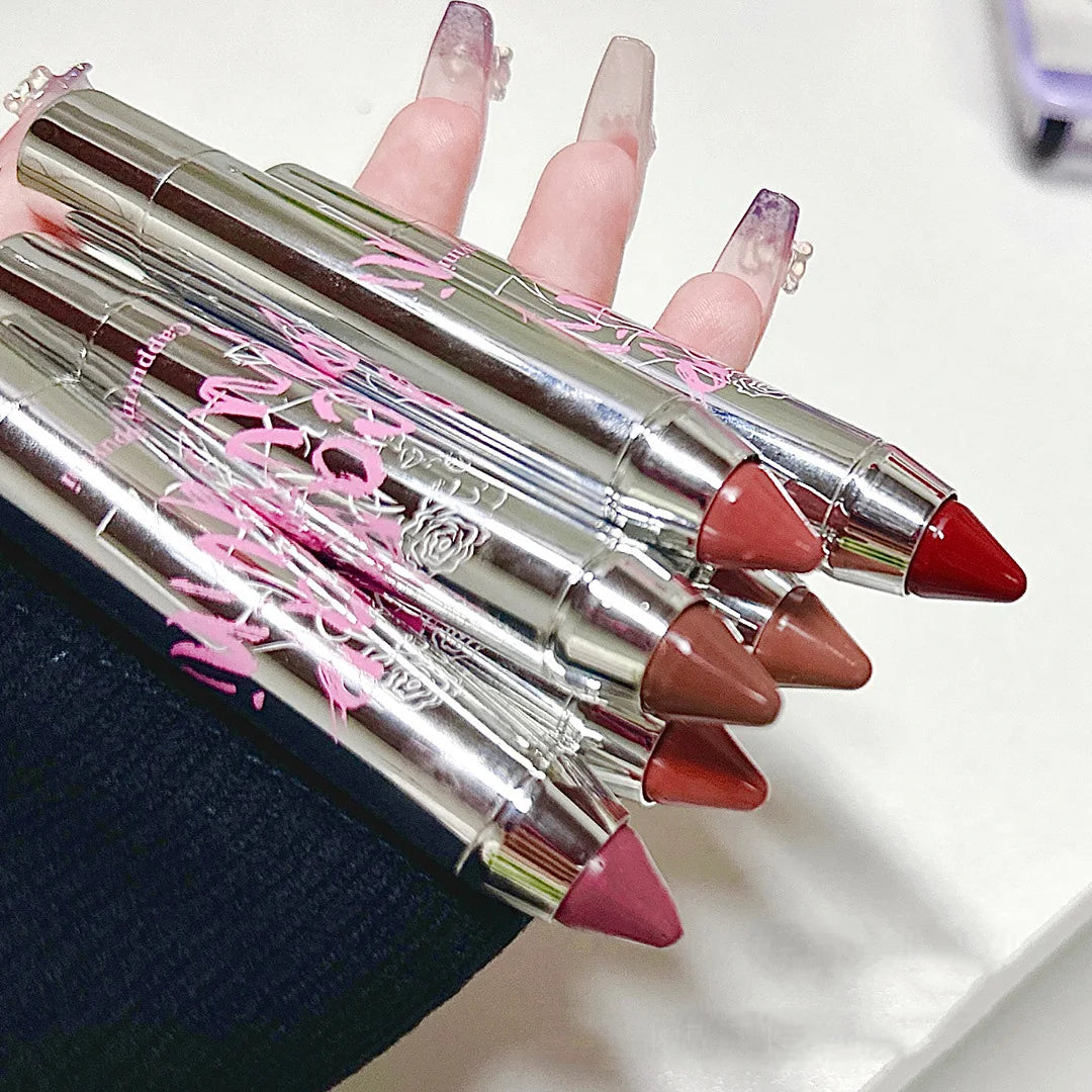 Silver Tube Matte Silk Smooth Crayon Lipstick Makeup 6 Colors Chocolate Brown Lipstick Stick Lip Gloss Korean Cosmetic