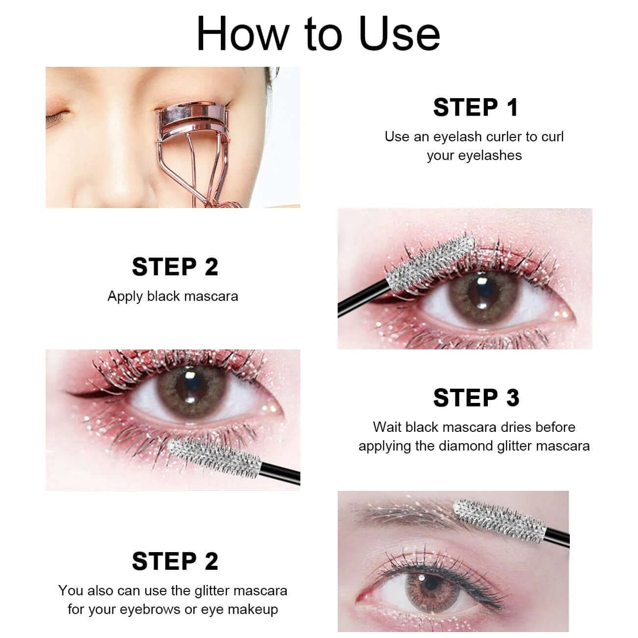 Diamond Mascara Quick-Drying Film Broken Diamond Glitter Mascara Curling Eyelashes Thick Lengthening Mascara for Eyelashes