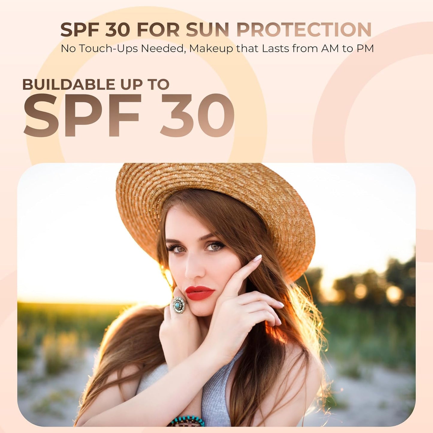 5Pc KIT W/Face BRUSH (PINK BISQUE) Mineral Makeup Set Full Size Powder Bare Skin Matte Foundation