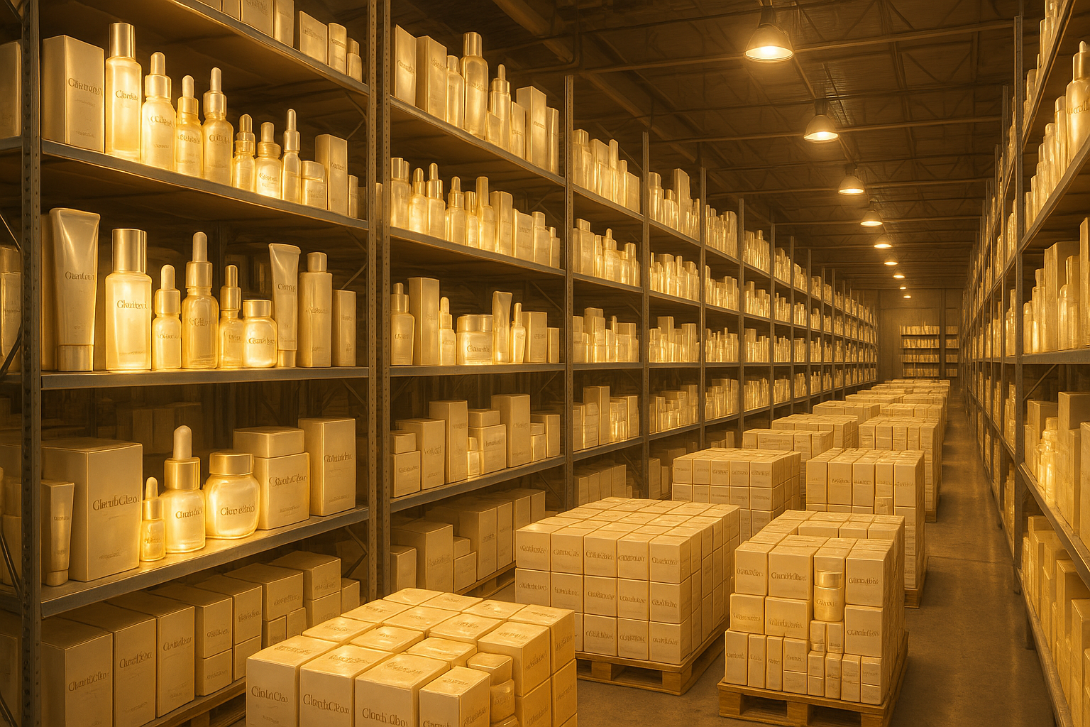 An image of a warehouse full of GlendaGlow product 