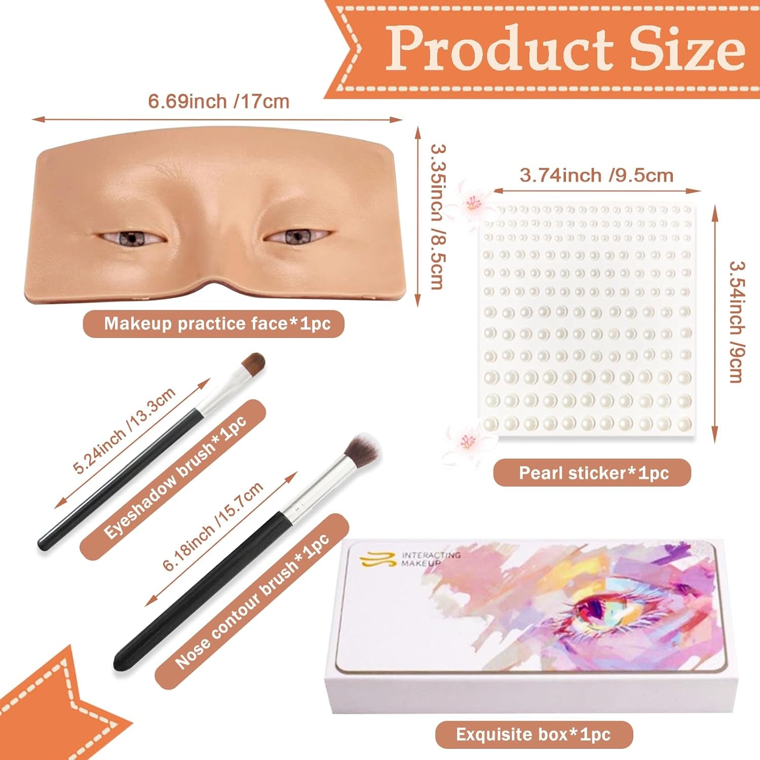 Wheat Silicone Makeup Practice Board with Pearl Stickers and Brushes - Suitable for Makeup Artists and Beginners