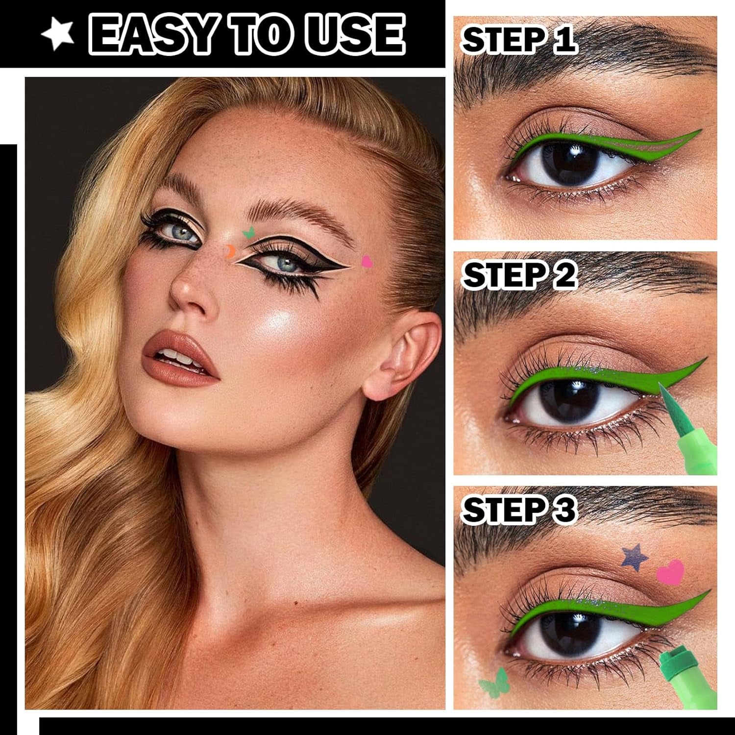4PCS Liquid Eyeliner Stamps Set,Double-Side Winged Eyeliner Stencil Pen