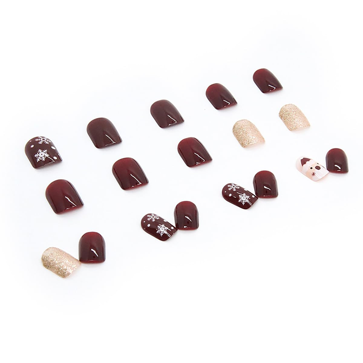 24Pcs Christmas Fake Nails Short Square Press on Nails Cute Santa Claus Glue on Nails Winter Snowflake False Nails Gold Glitter Full Cover Coffin Christmas Acrylic Nails for Women Manicure Decoration