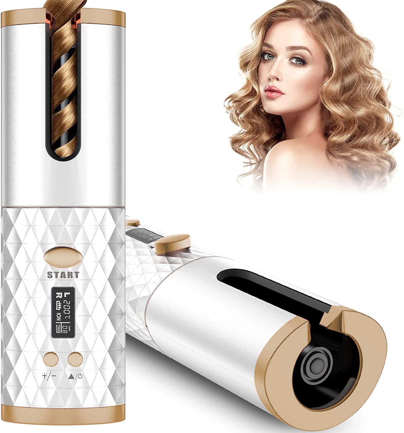 Portable Automatic Hair Curler, Ceramic Rotating Wireless Auto Curling Iron Wand, Portable USB Rechargeable Spin Curler for Hair Styling