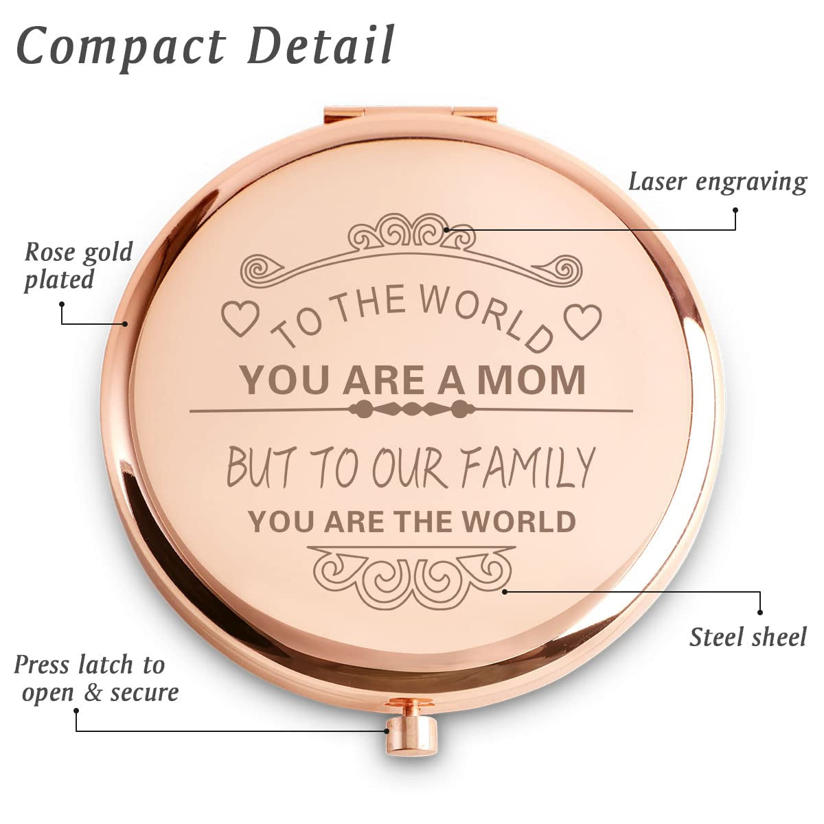 Mom Gifts from Daughter Son, Personalized Compact Mirror, Sentimental Mothers Day Birthday Gifts for Mom, Unique Present for Mother Parents