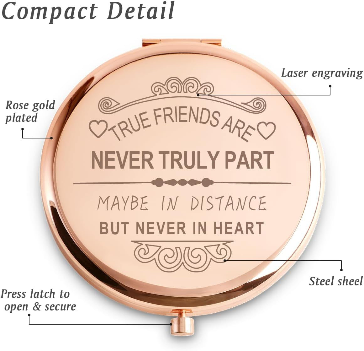 Personalized Friendship Gifts for Women, Inspirational Graduation Gifts, Unique Mothers Day Birthday Gifts for Best Friend Female, Sentimental Engraved Compact Mirror Gifts Idea, Rose