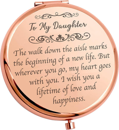 Daughter Wedding Gifts from Mom and Dad, Compact Rose Gold Makeup Mirrors Bridal Gifts on the Wedding Day, Wedding Souvenirs Girls' Gifts
