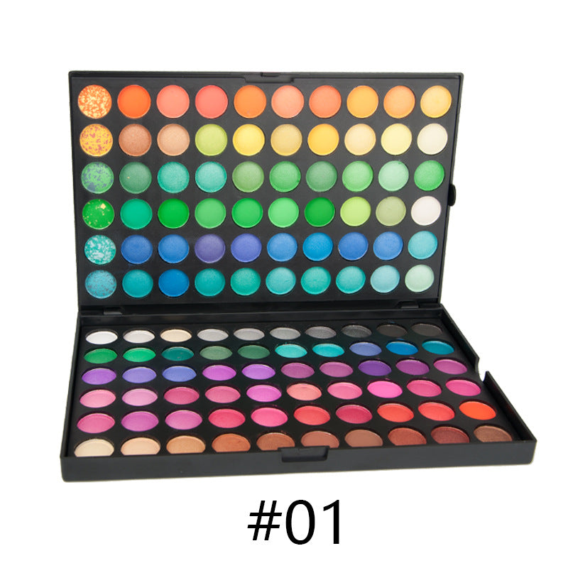 120-color eye shadow makeup tray in a two-tier case with vibrant and neutral shades.
