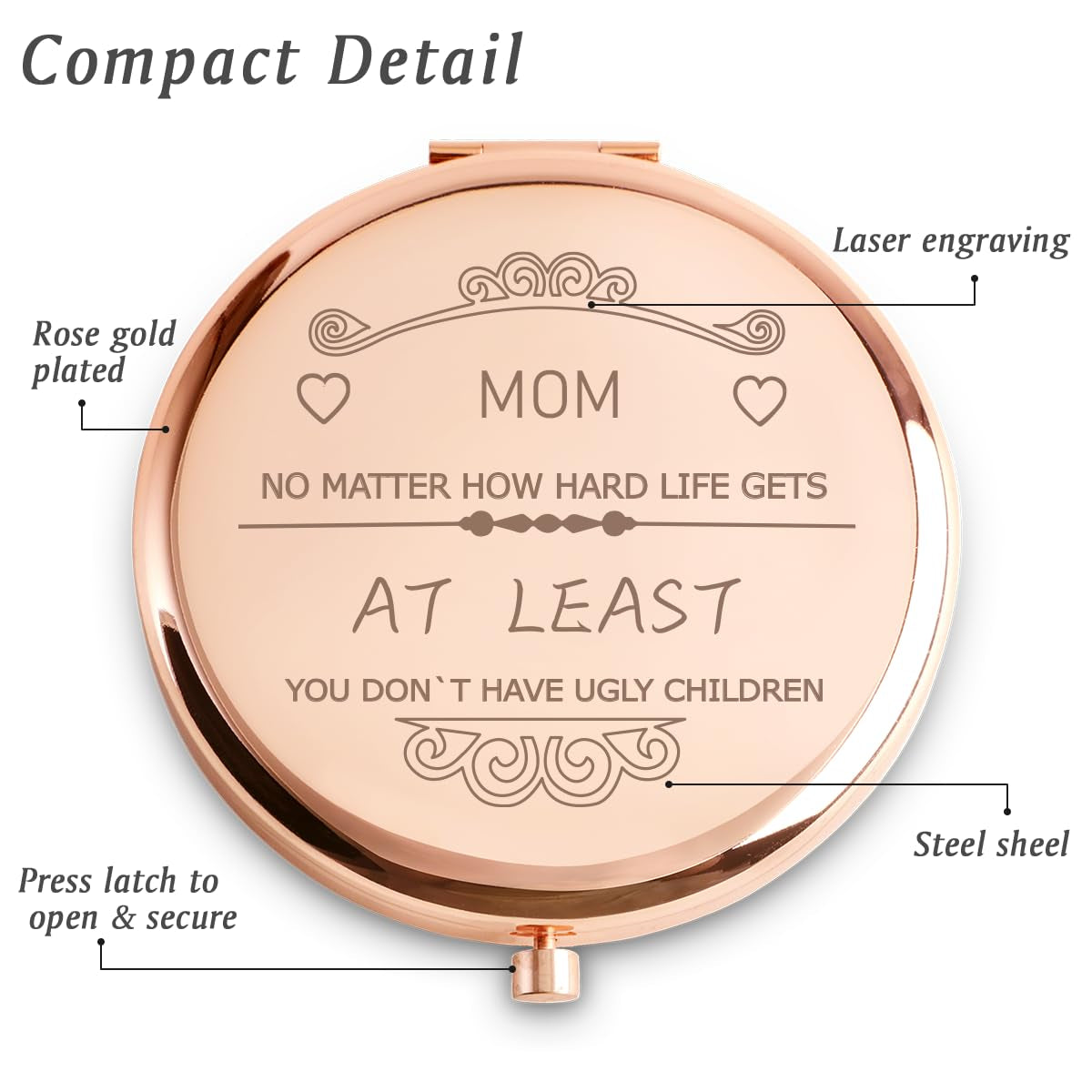 Mom Gifts from Daughter Son, Personalized Compact Mirror, Funny Mothers Day Birthday Gifts for Mom, Unique Present for Mother Parents