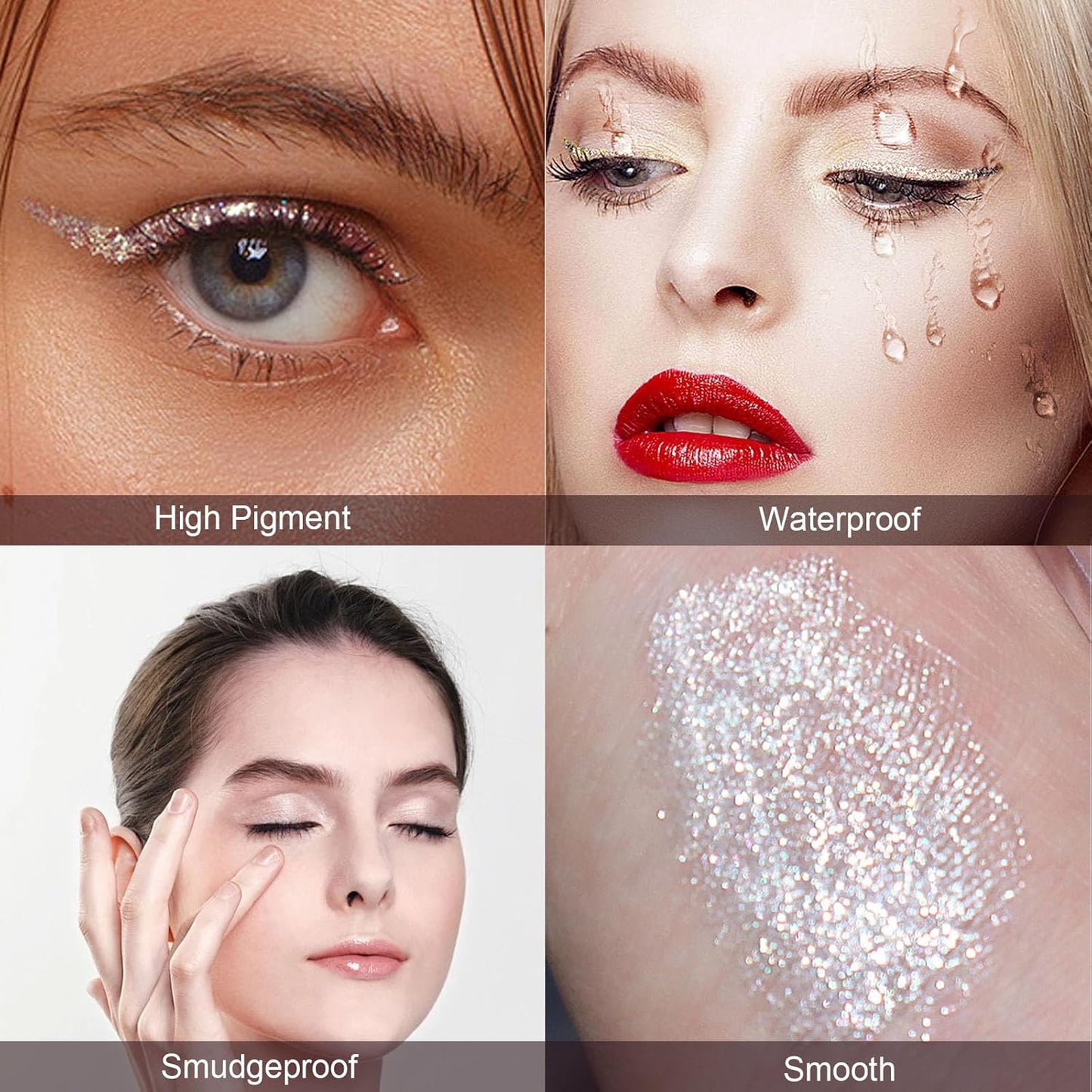 Glitter Diamond Eyeliner Set, 5 Colors Shimmer Waterproof Smudge Proof Long Lasting, Ultra Fine Tip Shiny, Quick Drying, High Pigment Sparkle for Women Girl