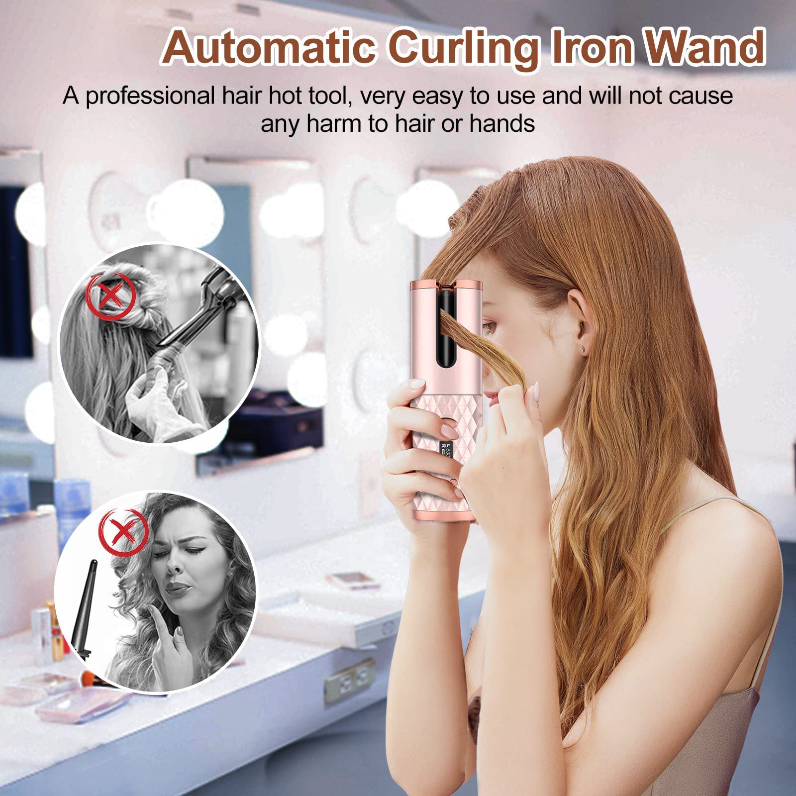 Portable Automatic Hair Curler, Ceramic Rotating Wireless Auto Curling Iron Wand, Portable USB Rechargeable Spin Curler for Hair Styling
