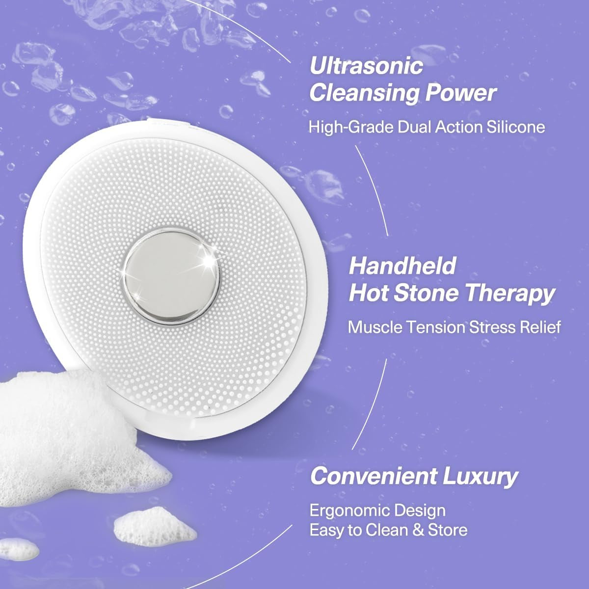 Stone Therapy + Sonic Wash┃Hot Stone Therapy and Spa Sonic Cleansing Device Ultra-Hygienic Firming Silicone Waterproof Brush and Heated Stone for Better Absorption and Facial, Body Massage