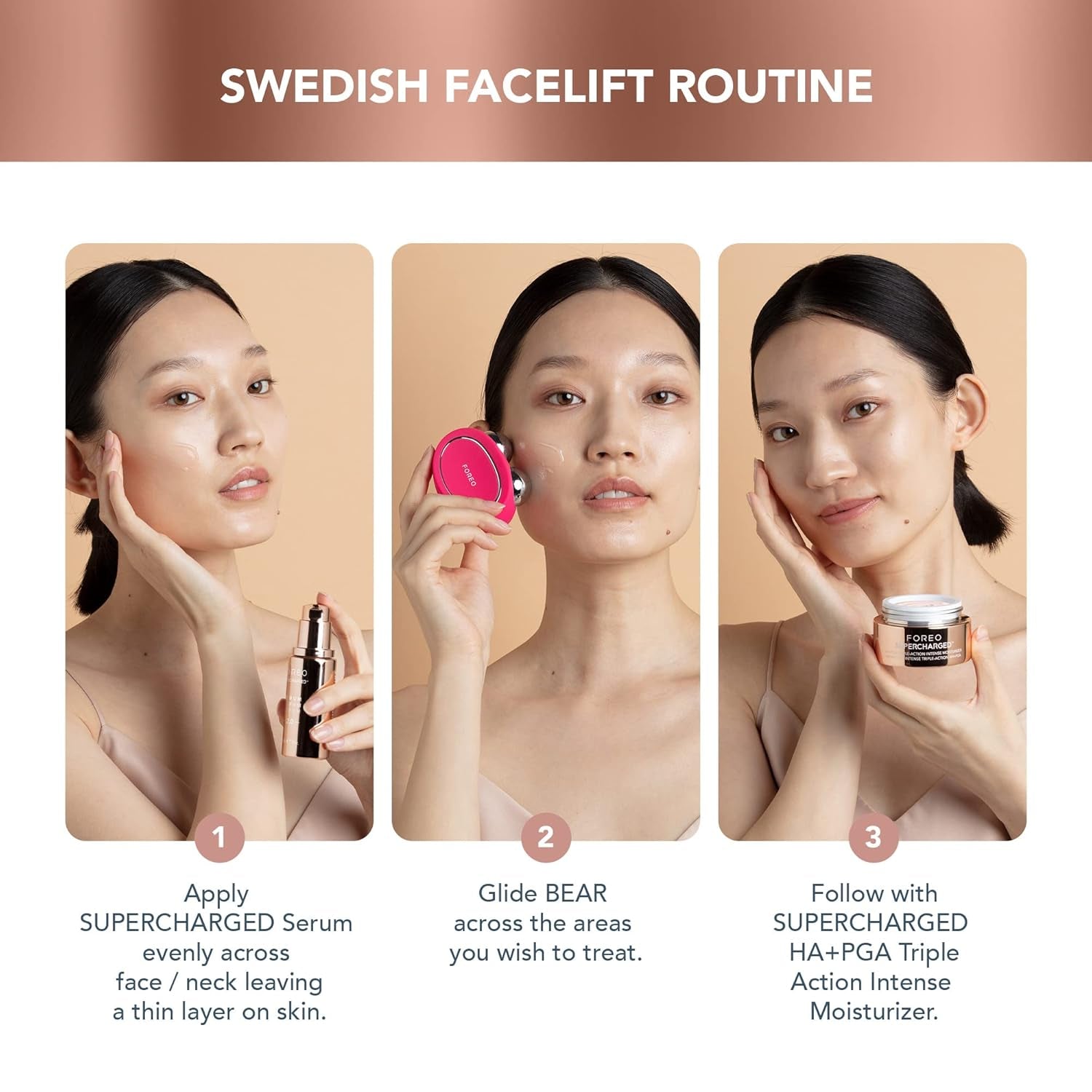 Age-Defying Bear Bundle - Bear Microcurrent Facial Device + 2 X Conductive Serum 1 Fl.Oz. - anti Aging Face Massager - Skin Care Tools Set for an Instant Face Lift - Fuchsia