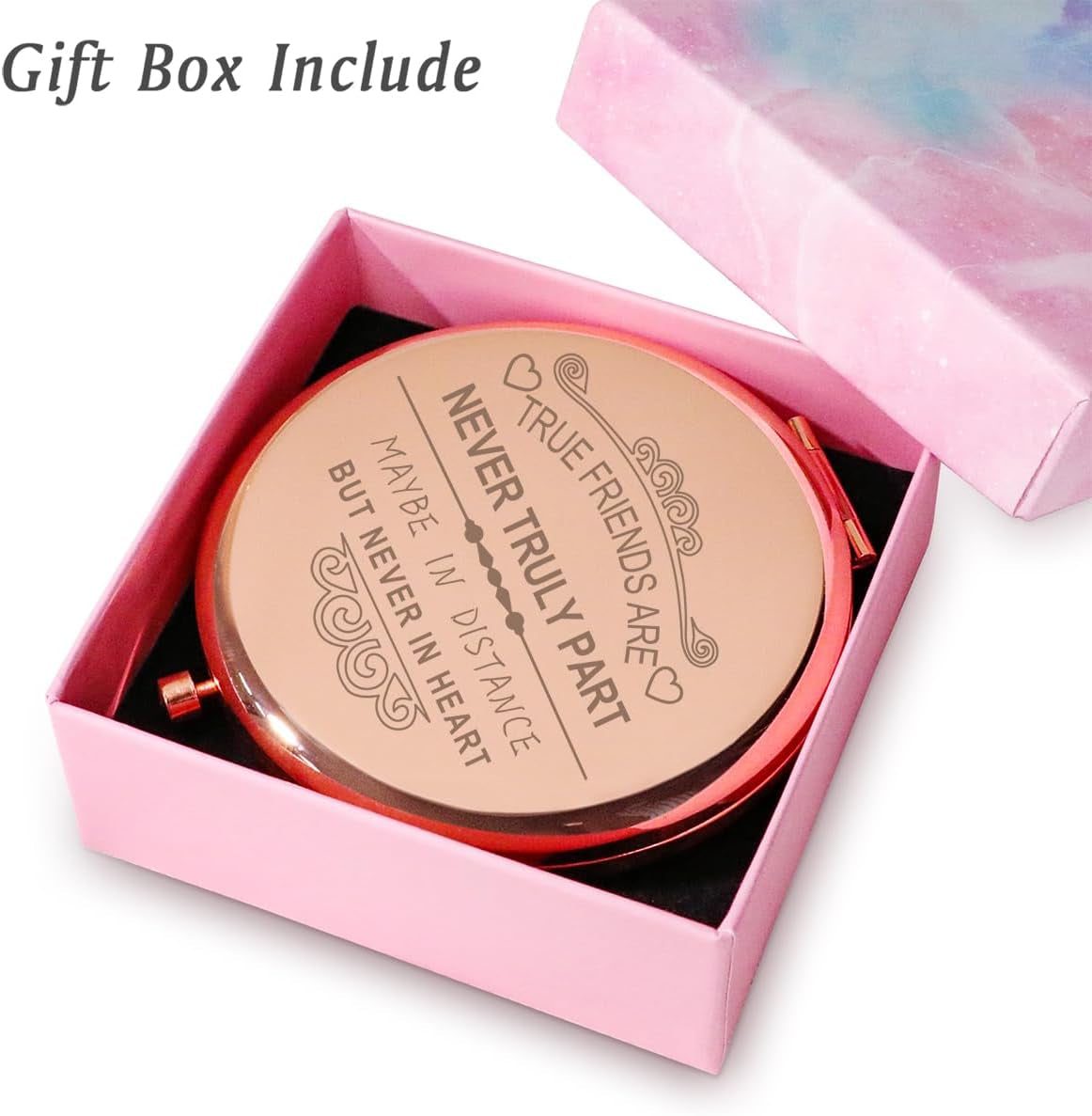Personalized Friendship Gifts for Women, Inspirational Graduation Gifts, Unique Mothers Day Birthday Gifts for Best Friend Female, Sentimental Engraved Compact Mirror Gifts Idea, Rose