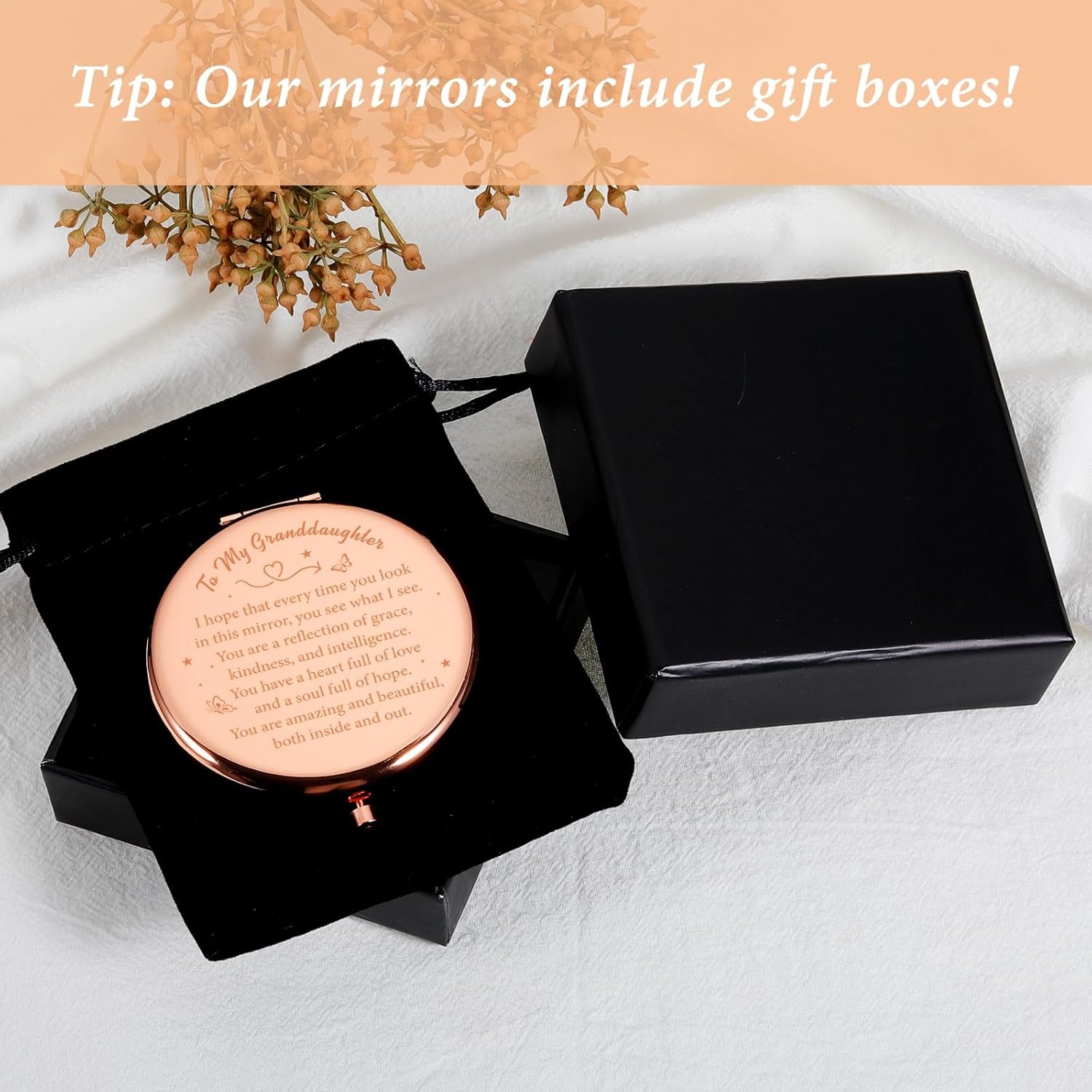 Granddaughter Gifts from Grandma, Back to School Supplies for Teen Girls, Sweet 16-18 Birthday Gifts for Girls, Makeup Compact Mirror, Stocking Sstuffers for Granddaughter, Pocket Mirror