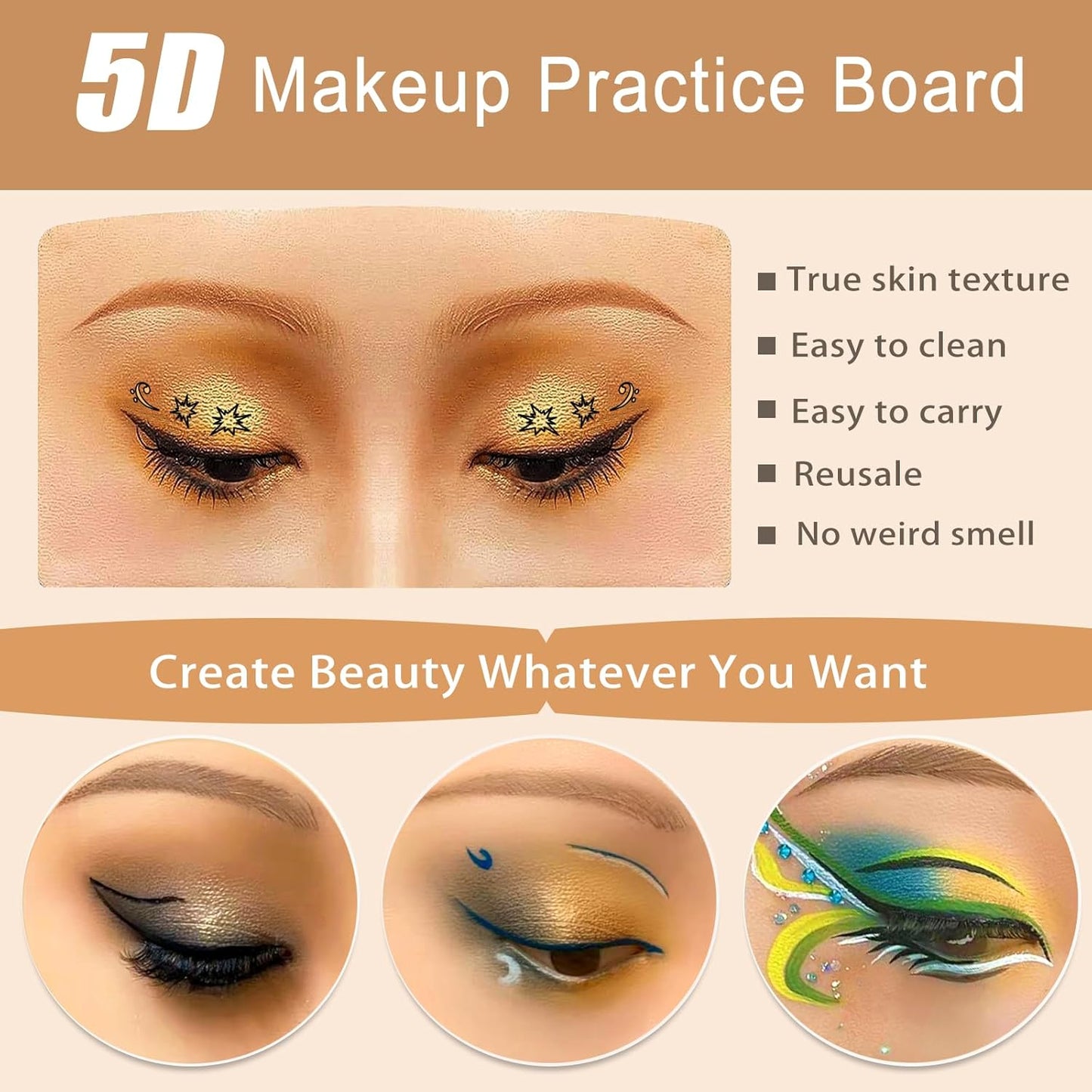 Wheat Silicone Makeup Practice Board with Pearl Stickers and Brushes - Suitable for Makeup Artists and Beginners