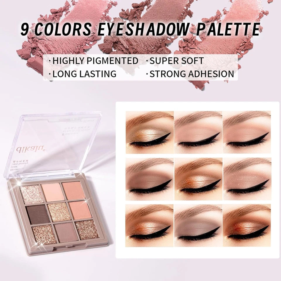 Makeup Set Kit for Women Girls Teens, Makeup Present Set, Includes 9 Color Eyeshadow, Counter Stick, Foundation, Eyebrow Pencil, Eyeliner, Mascara, Lip Gloss, 5Pcs Brushes, Sponge by GlendaGlow