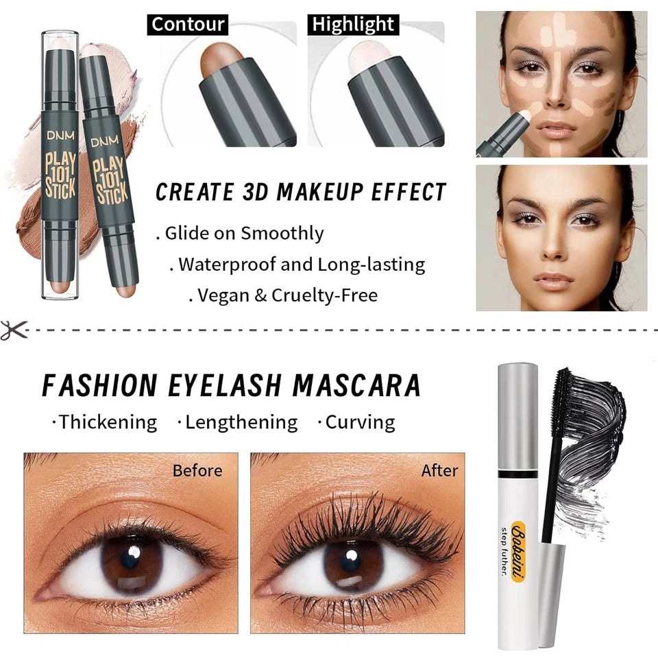 Makeup Set Kit for Women Girls Teens, Makeup Present Set, Includes 9 Color Eyeshadow, Counter Stick, Foundation, Eyebrow Pencil, Eyeliner, Mascara, Lip Gloss, 5Pcs Brushes, Sponge by GlendaGlow